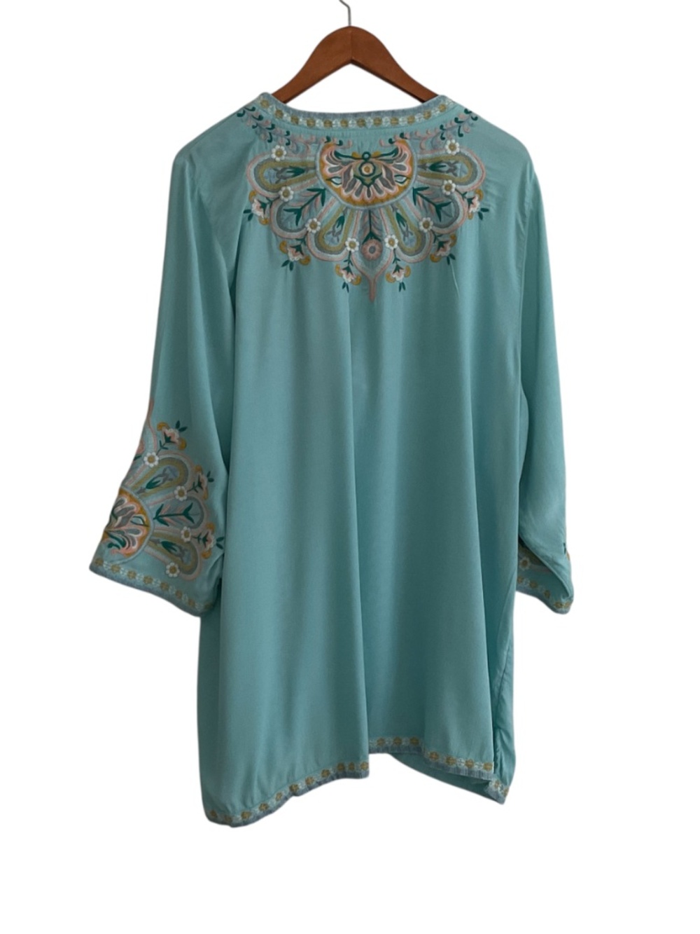Soft Surroundings River Island Tunic 2 XL Aqua Blue Embroidered Boho Resortwear - Picture 3 of 12
